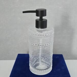 Nook & Co. 14 Oz Clear Glass Hobnail Refillable Soap Dispenser Black Metal Pump